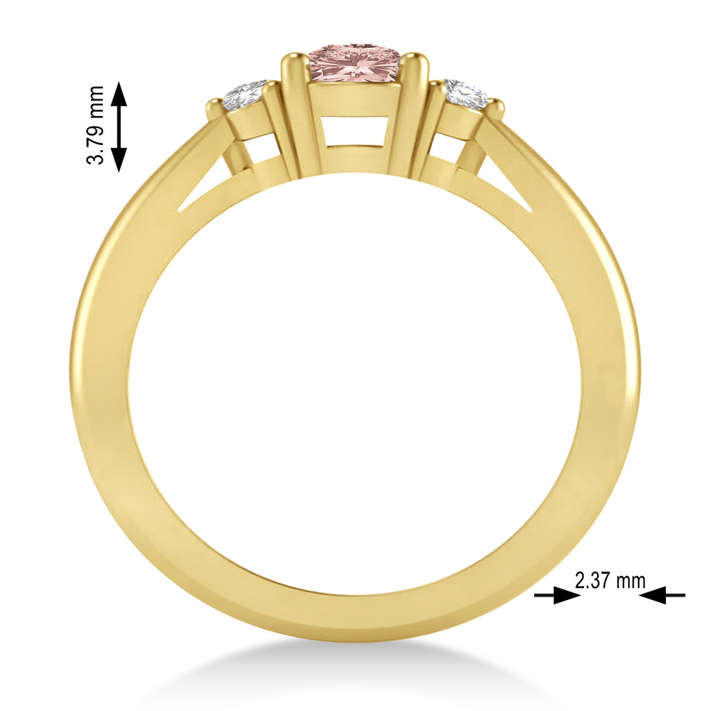 Cushion Morganite & Diamond Three-Stone Engagement Ring 14k Yellow Gold (1.14ct)