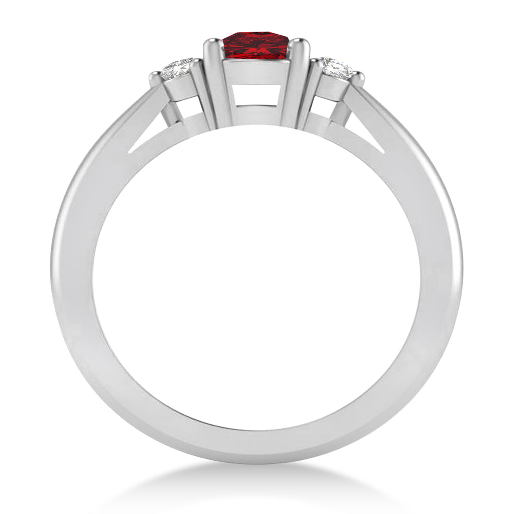 Cushion Ruby & Diamond Three-Stone Engagement Ring 14k White Gold (1.14ct)