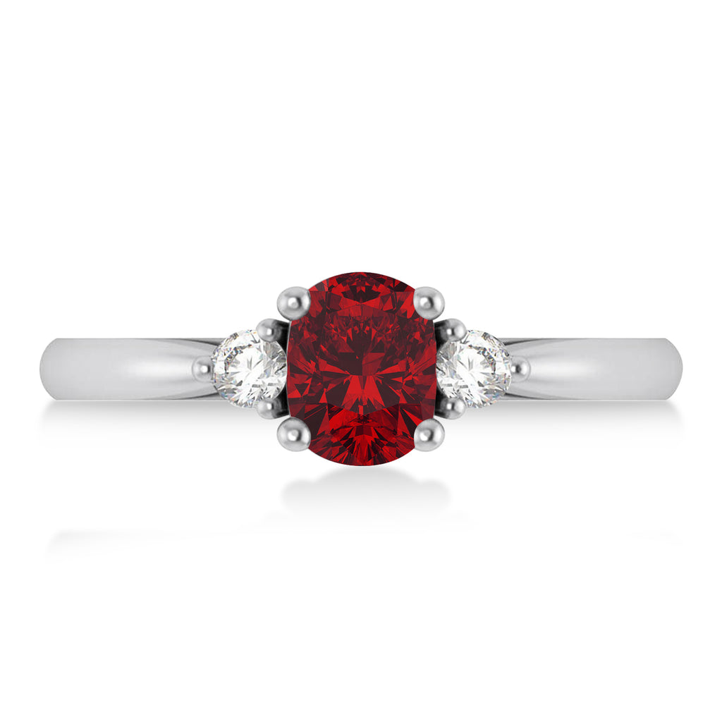 Cushion Ruby & Diamond Three-Stone Engagement Ring 14k White Gold (1.14ct)