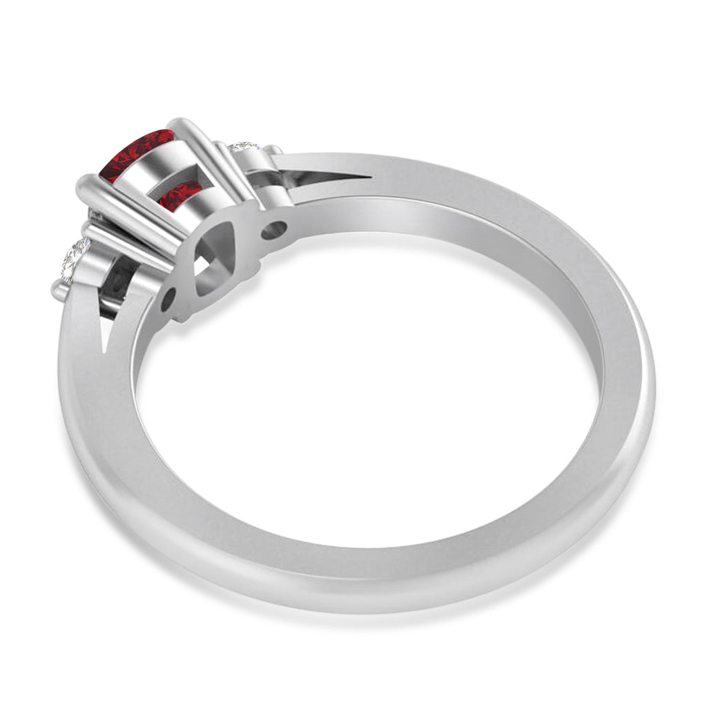Cushion Ruby & Diamond Three-Stone Engagement Ring 14k White Gold (1.14ct)