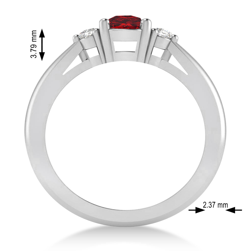 Cushion Ruby & Diamond Three-Stone Engagement Ring 14k White Gold (1.14ct)