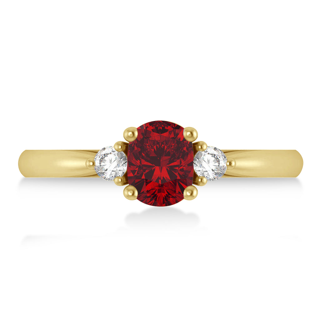 Cushion Ruby & Diamond Three-Stone Engagement Ring 14k Yellow Gold (1.14ct)