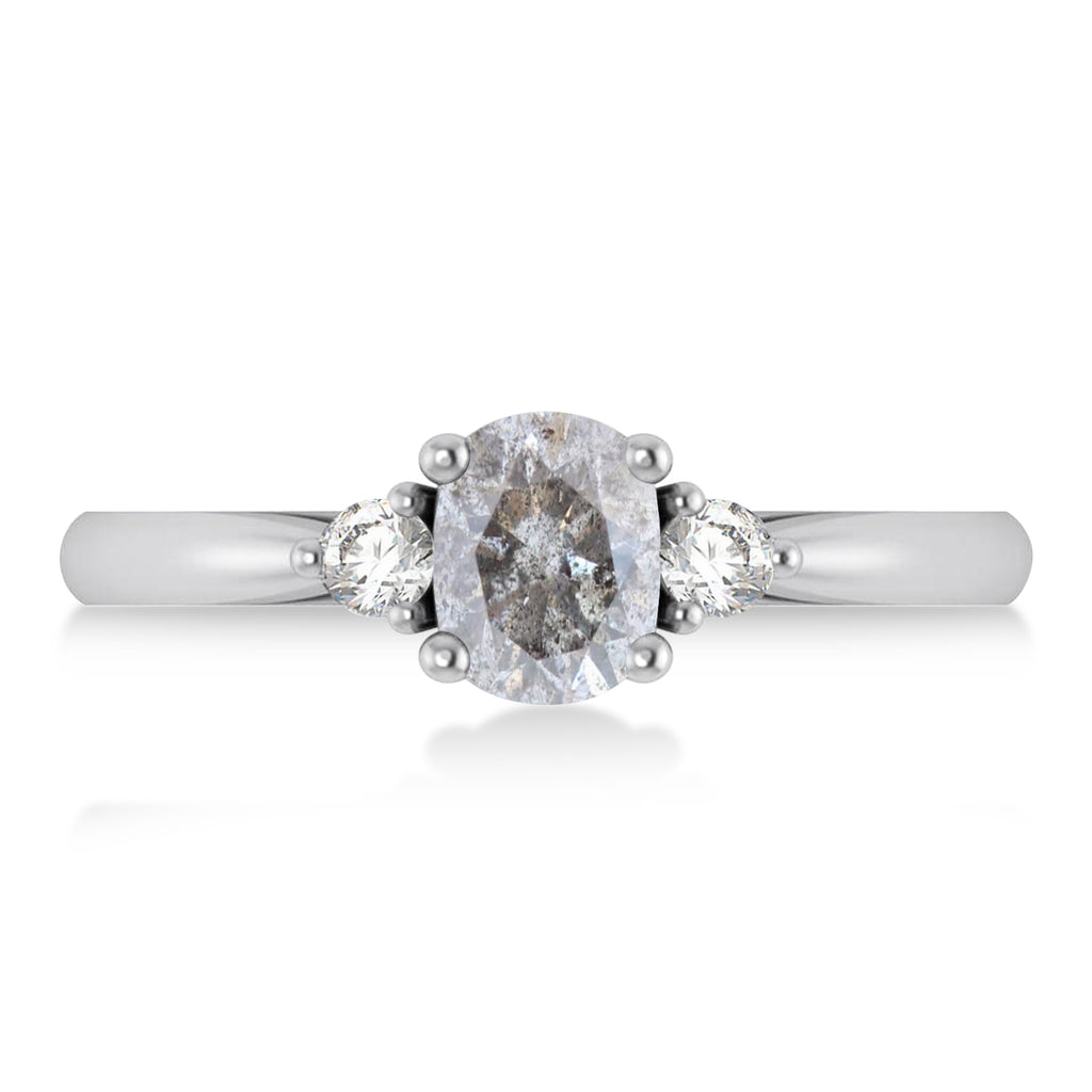 Cushion Salt & Pepper & White Diamond Three-Stone Engagement Ring 14k White Gold (1.14ct)