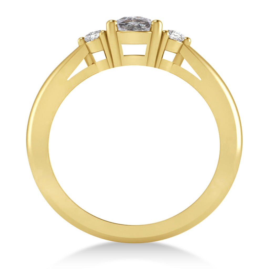 Cushion Salt & Pepper & White Diamond Three-Stone Engagement Ring 14k Yellow Gold (1.14ct)