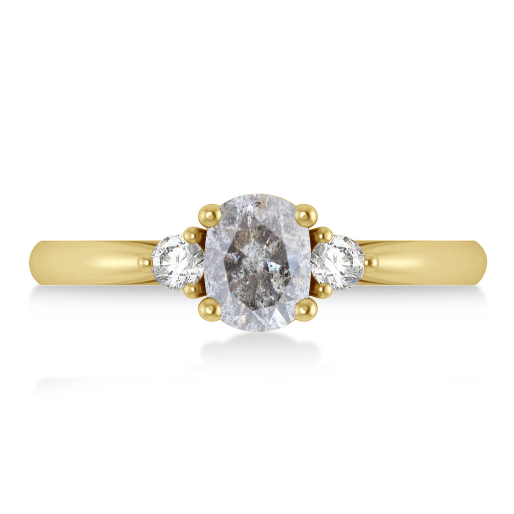 Cushion Salt & Pepper & White Diamond Three-Stone Engagement Ring 14k Yellow Gold (1.14ct)