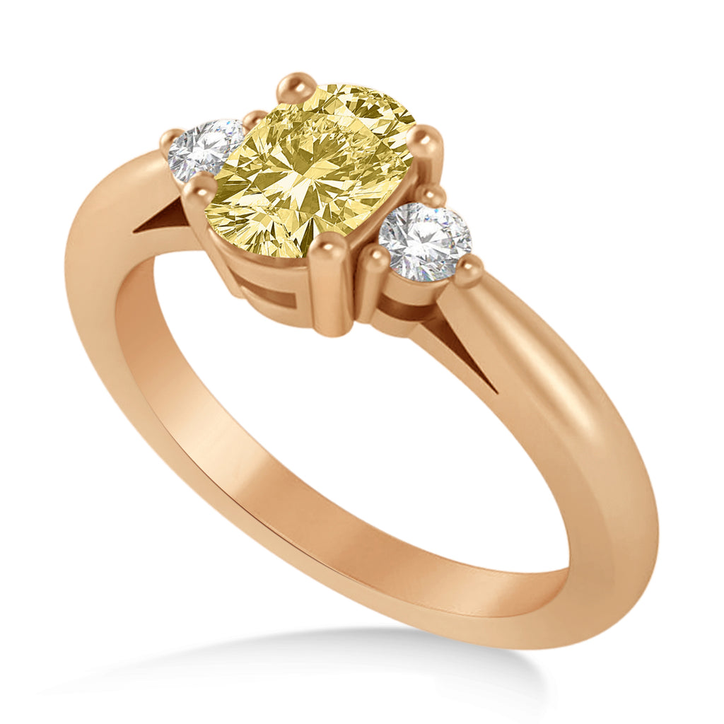 Cushion Yellow & White Diamond Three-Stone Engagement Ring 14k Rose Gold (1.14ct)