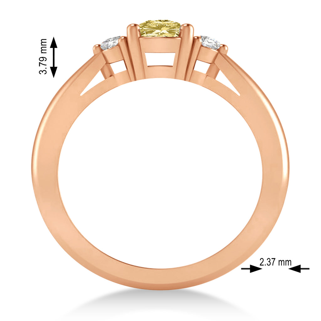 Cushion Yellow & White Diamond Three-Stone Engagement Ring 14k Rose Gold (1.14ct)