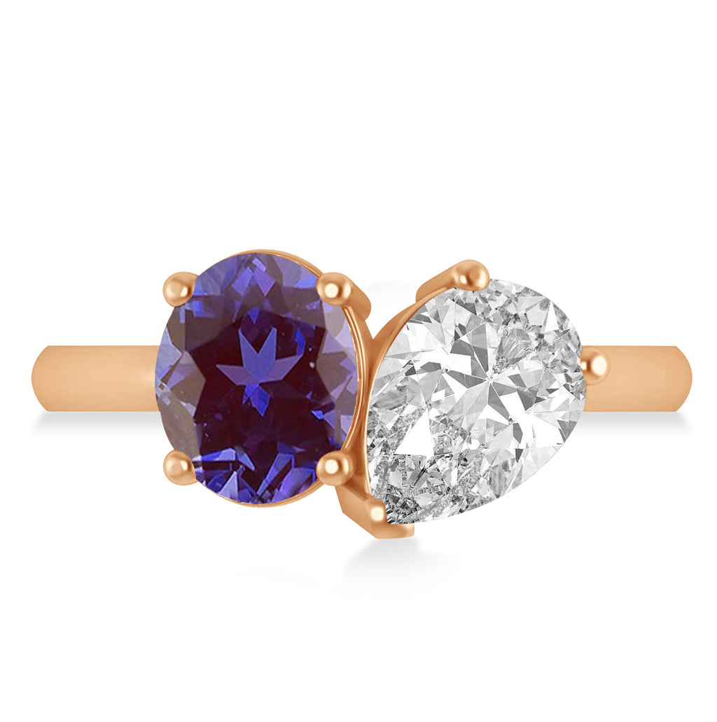Oval/Pear Diamond & Lab Alexandrite Toi et Moi Ring 14k Rose Gold (4.50ct)