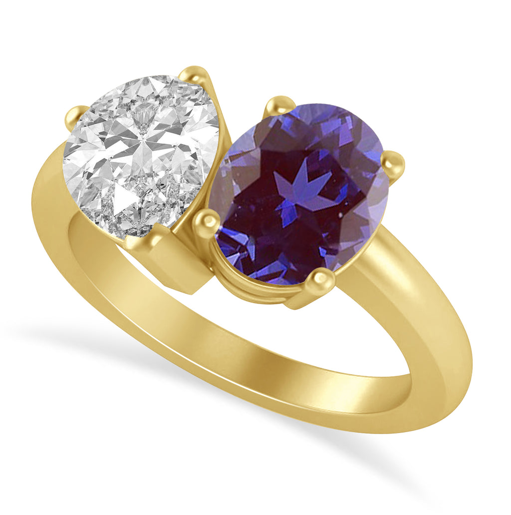 Oval/Pear Diamond & Lab Alexandrite Toi et Moi Ring 14k Yellow Gold (4.50ct)