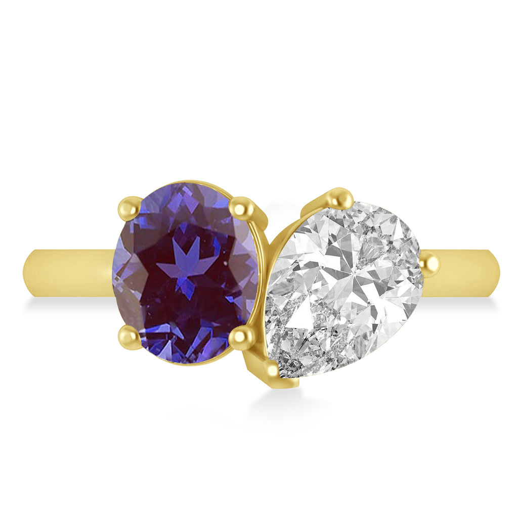 Oval/Pear Diamond & Lab Alexandrite Toi et Moi Ring 14k Yellow Gold (4.50ct)