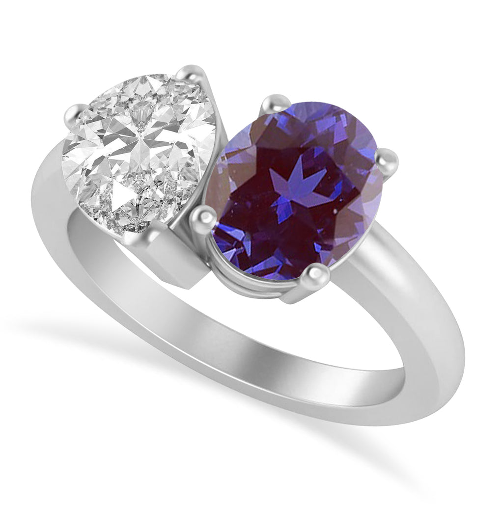 Oval/Pear Diamond & Lab Alexandrite Toi et Moi Ring 18k White Gold (4.50ct)