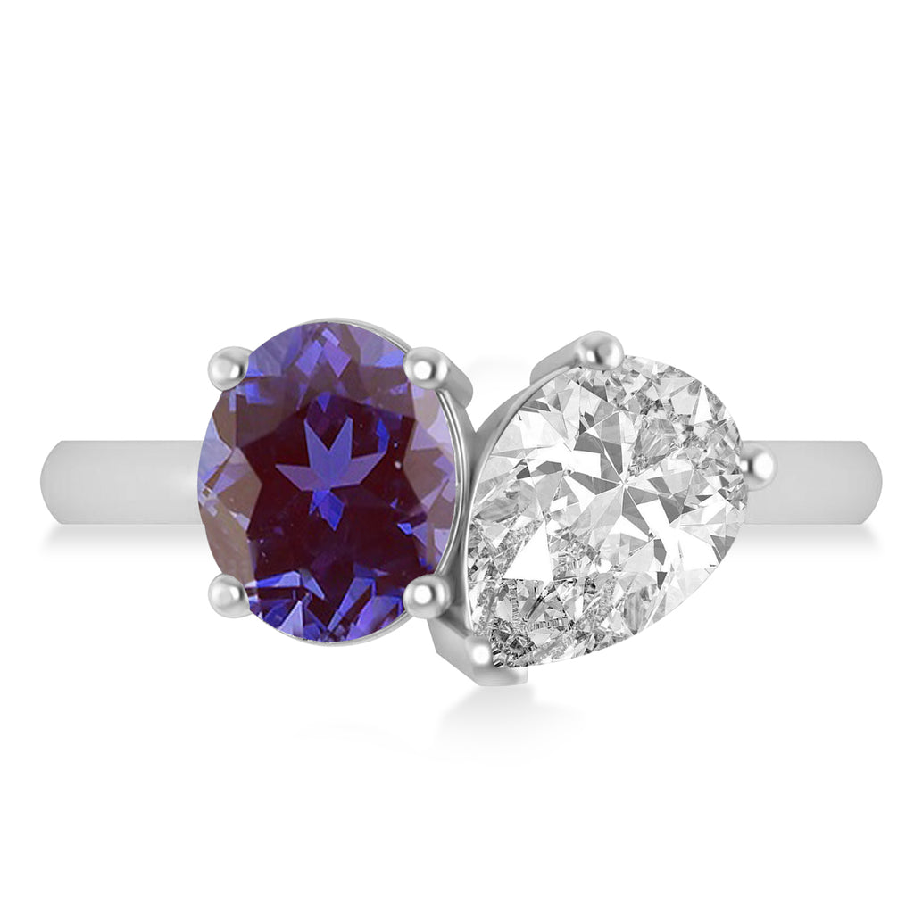 Oval/Pear Diamond & Lab Alexandrite Toi et Moi Ring 18k White Gold (4.50ct)
