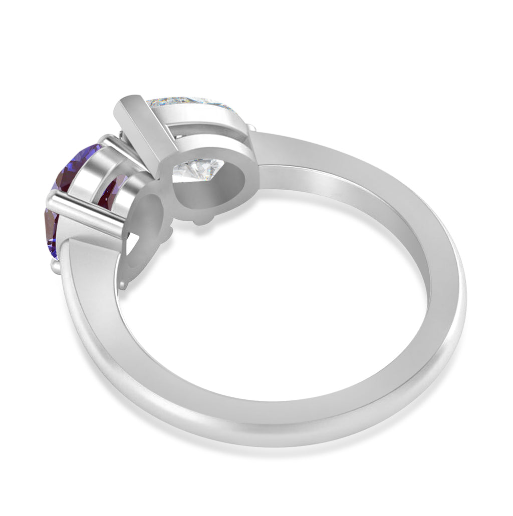 Oval/Pear Diamond & Lab Alexandrite Toi et Moi Ring 18k White Gold (4.50ct)