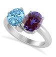 Oval/Pear Lab Alexandrite & Blue Topaz Toi et Moi Ring 14k White Gold (4.50ct)