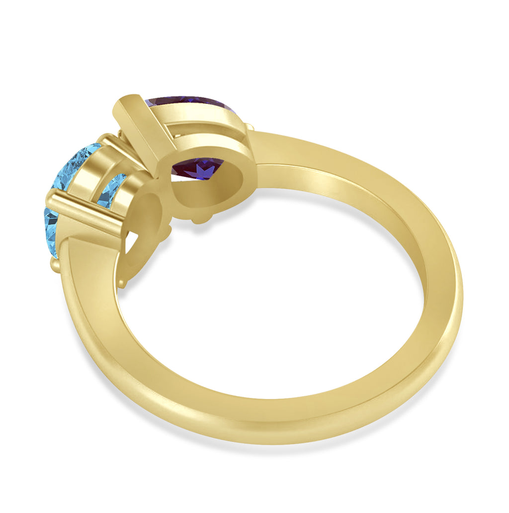 Oval/Pear Lab Alexandrite & Blue Topaz Toi et Moi Ring 14k Yellow Gold (4.50ct)