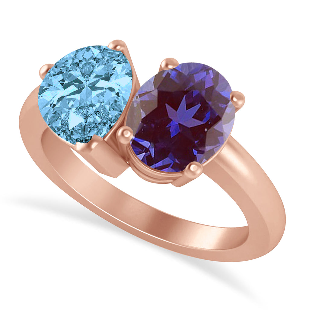 Oval/Pear Lab Alexandrite & Blue Topaz Toi et Moi Ring 18k Rose Gold (4.50ct)