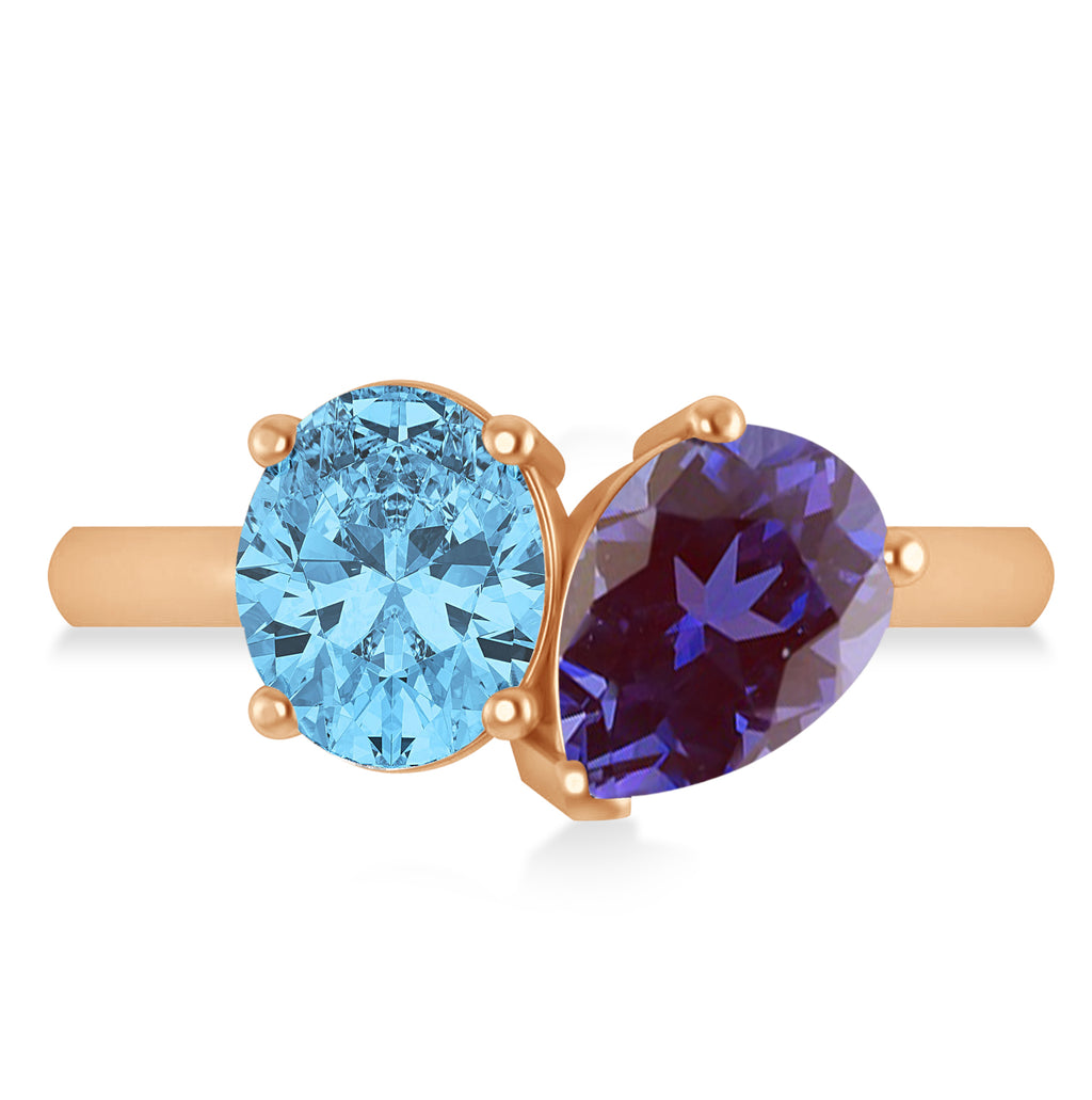 Oval/Pear Lab Alexandrite & Blue Topaz Toi et Moi Ring 18k Rose Gold (4.50ct)