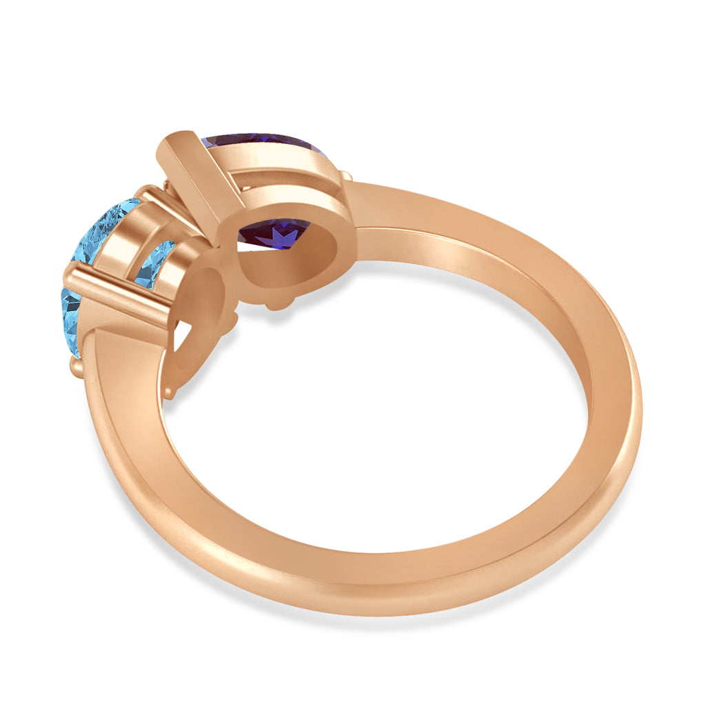 Oval/Pear Lab Alexandrite & Blue Topaz Toi et Moi Ring 18k Rose Gold (4.50ct)