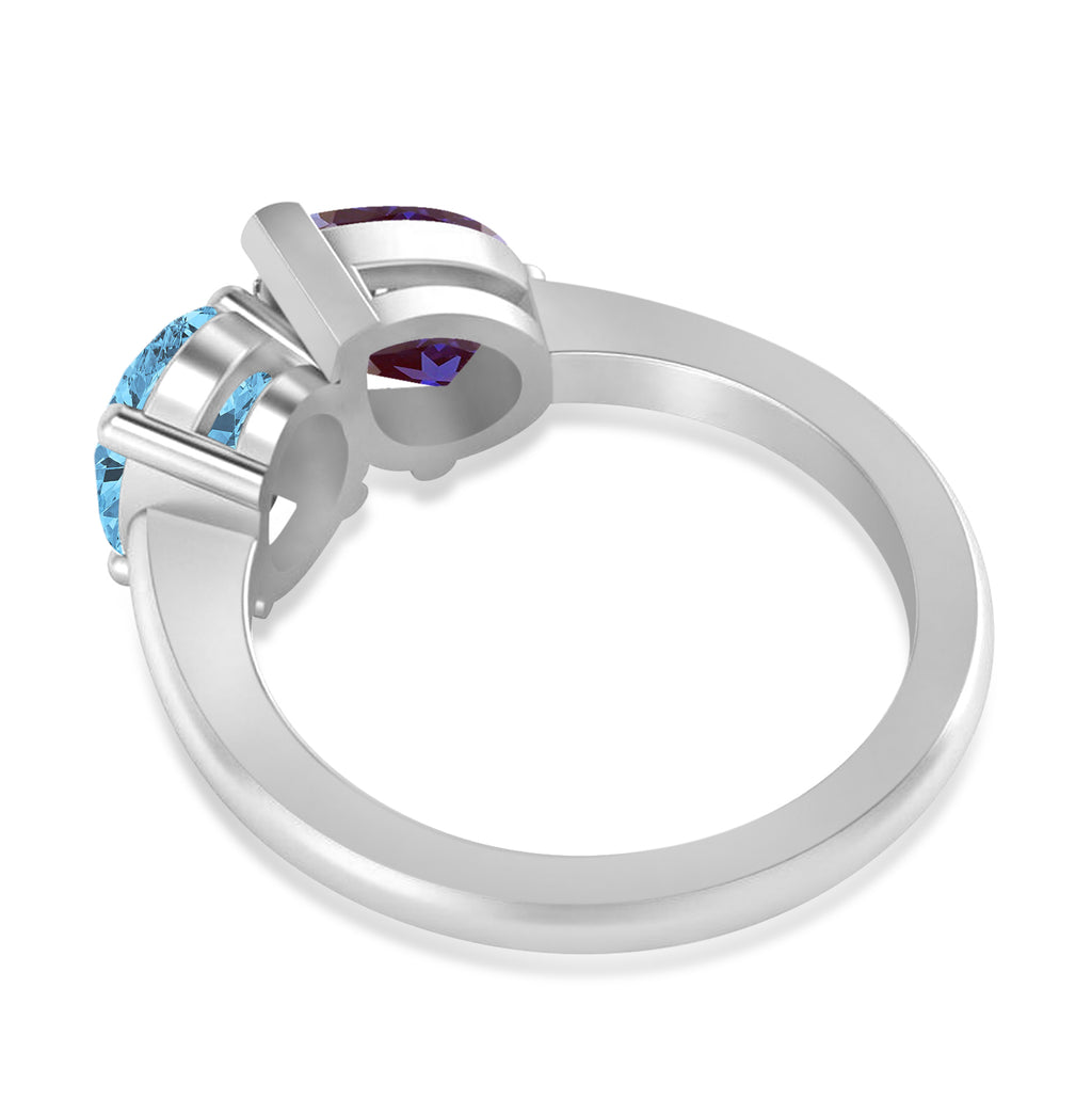 Oval/Pear Lab Alexandrite & Blue Topaz Toi et Moi Ring 18k White Gold (4.50ct)