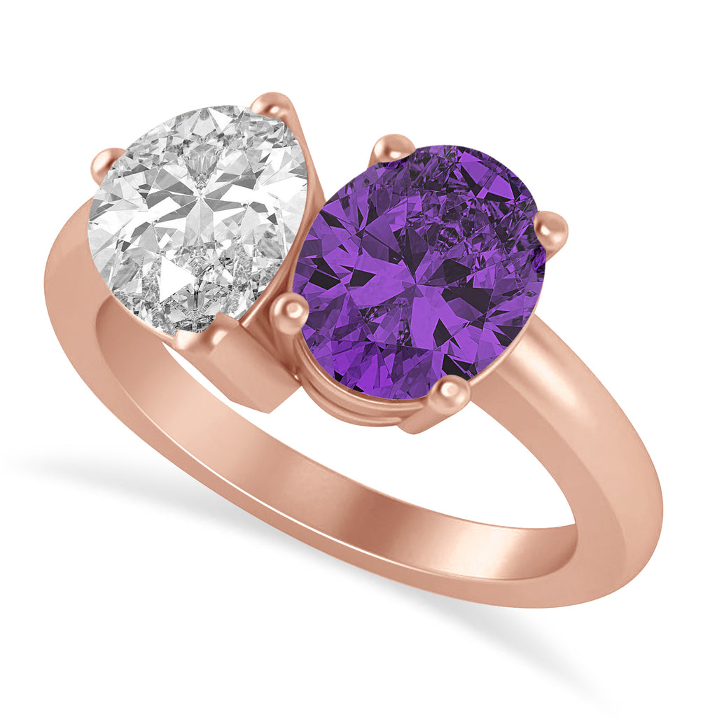 Oval/Pear Diamond & Amethyst Toi et Moi Ring 14k Rose Gold (4.50ct)