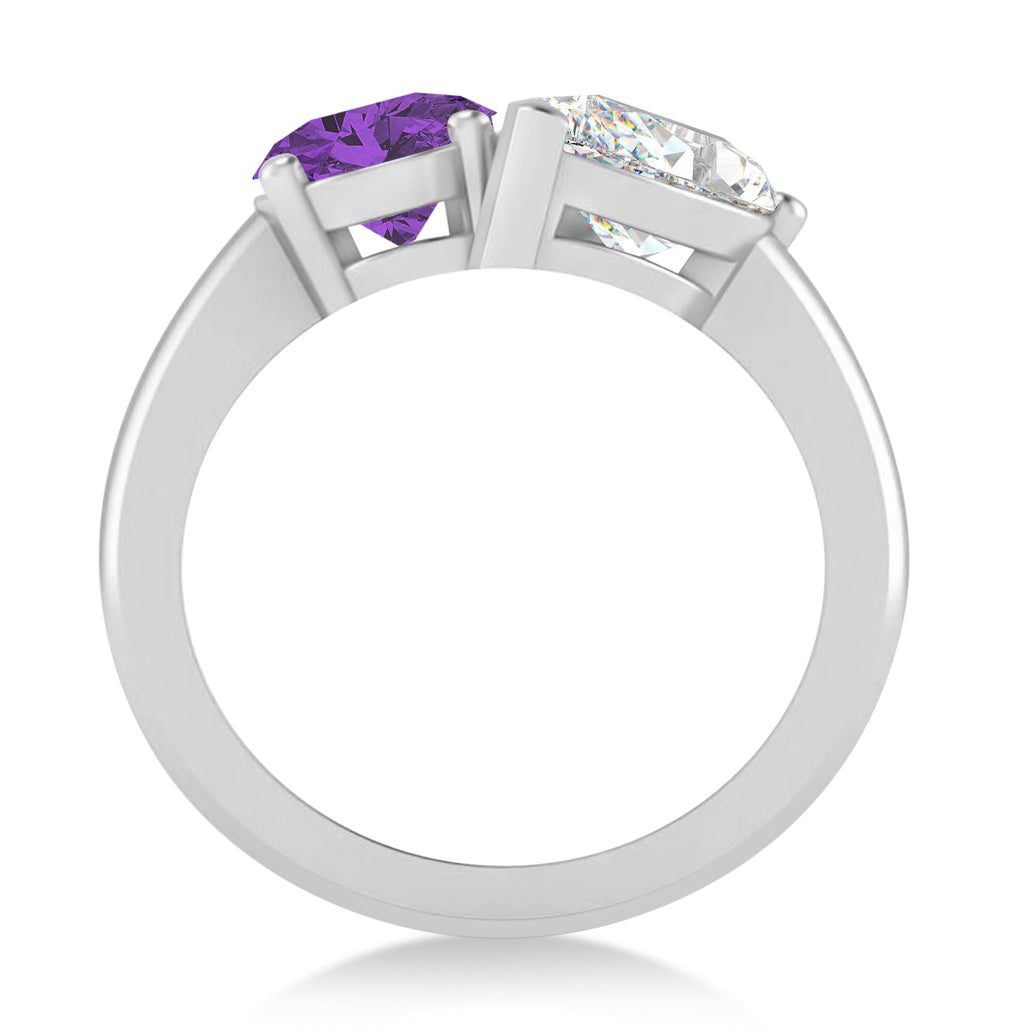 Oval/Pear Diamond & Amethyst Toi et Moi Ring 14k White Gold (4.50ct)