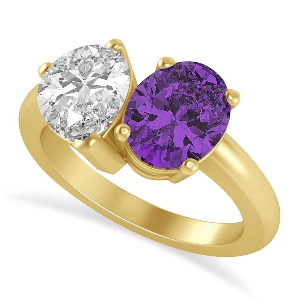 Oval/Pear Diamond & Amethyst Toi et Moi Ring 14k Yellow Gold (4.50ct)