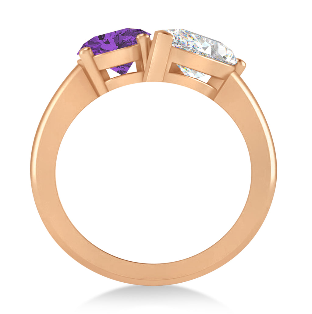 Oval/Pear Diamond & Amethyst Toi et Moi Ring 18k Rose Gold (4.50ct)