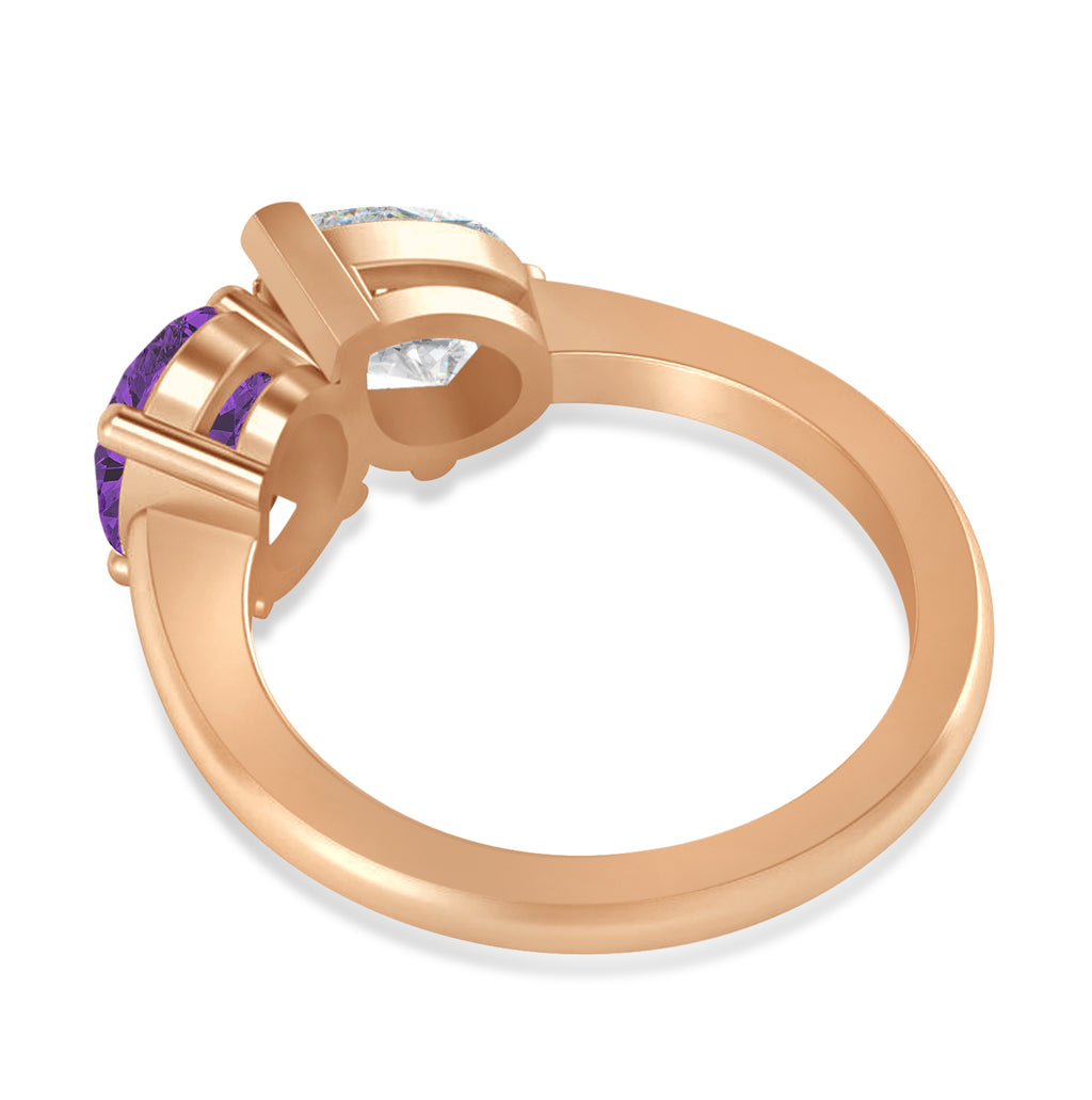 Oval/Pear Diamond & Amethyst Toi et Moi Ring 18k Rose Gold (4.50ct)