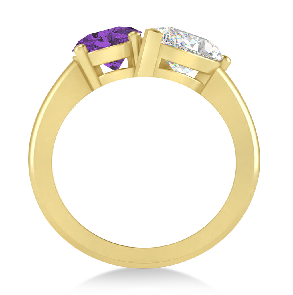 Oval/Pear Diamond & Amethyst Toi et Moi Ring 18k Yellow Gold (4.50ct)