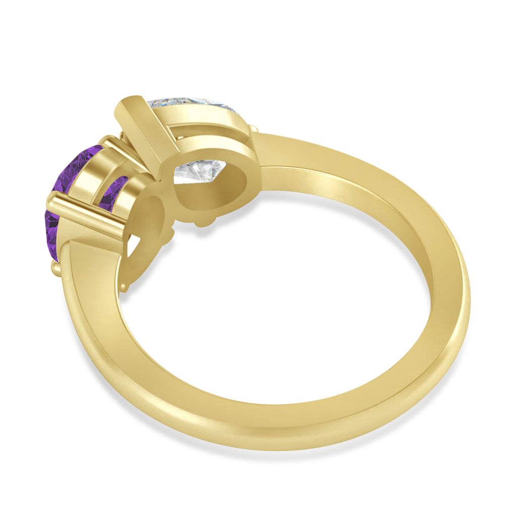 Oval/Pear Diamond & Amethyst Toi et Moi Ring 18k Yellow Gold (4.50ct)