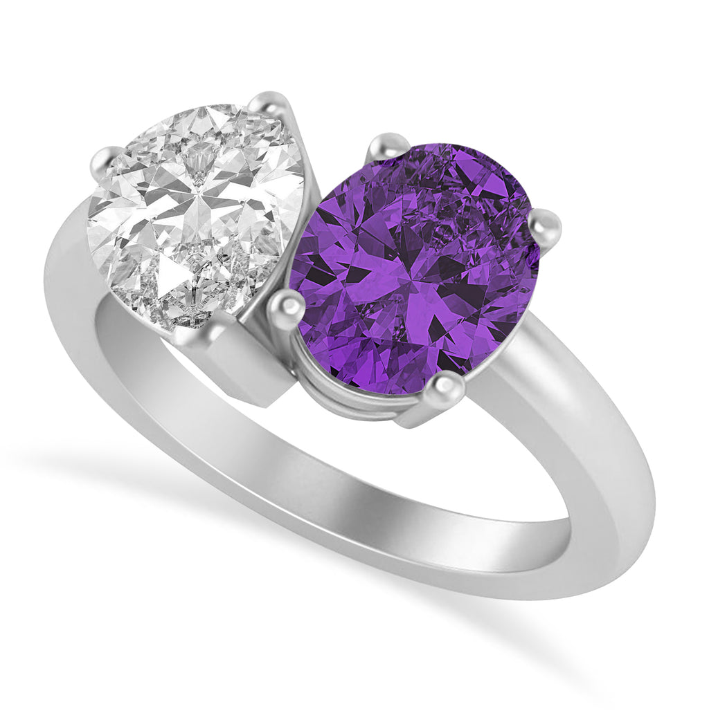 Oval/Pear Diamond & Amethyst Toi et Moi Ring Platinum (4.50ct)