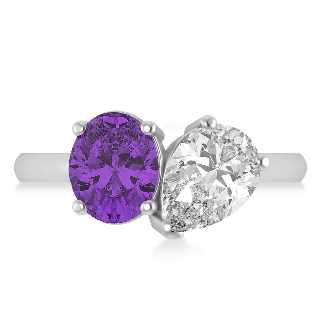 Oval/Pear Diamond & Amethyst Toi et Moi Ring Platinum (4.50ct)