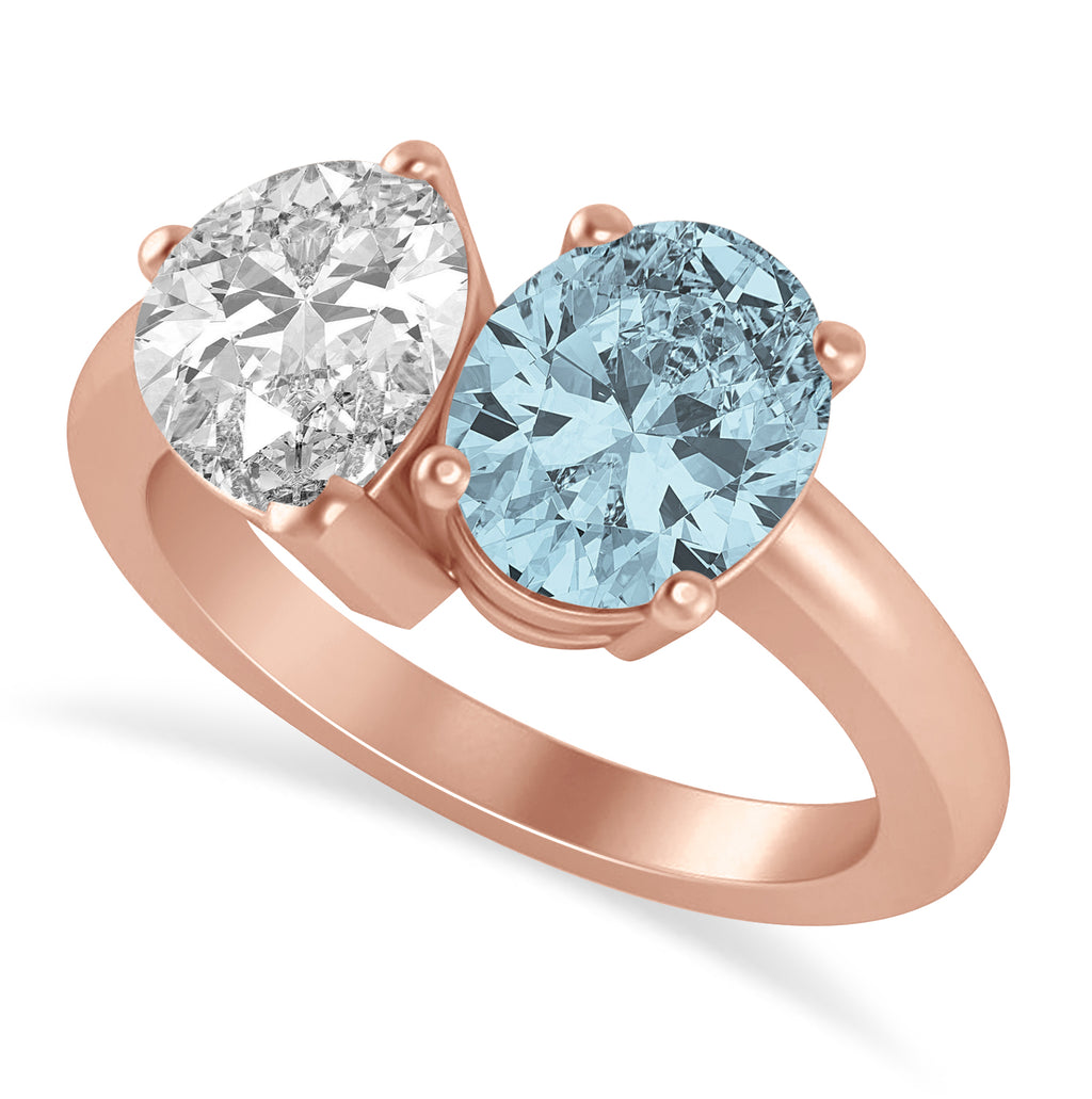 Oval/Pear Diamond & Aquamarine Toi et Moi Ring 14k Rose Gold (4.50ct)