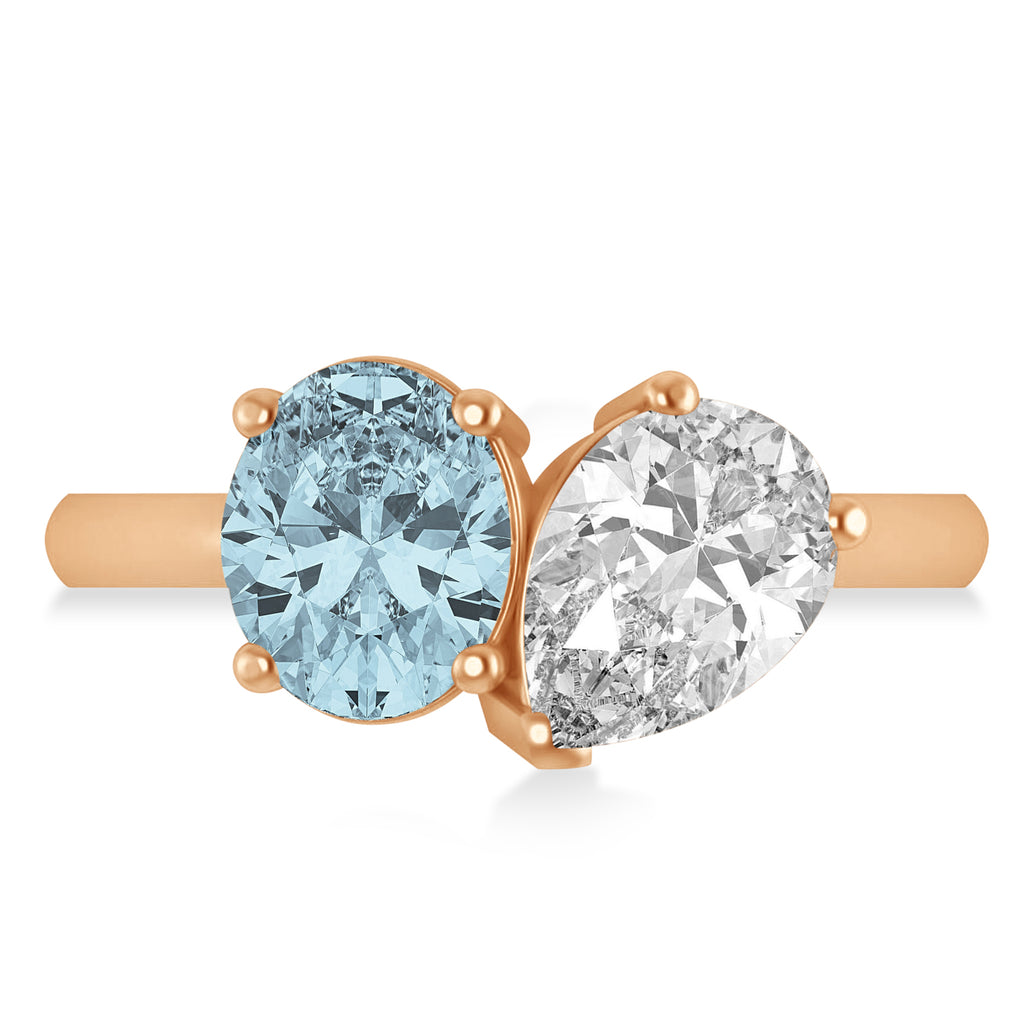 Oval/Pear Diamond & Aquamarine Toi et Moi Ring 14k Rose Gold (4.50ct)