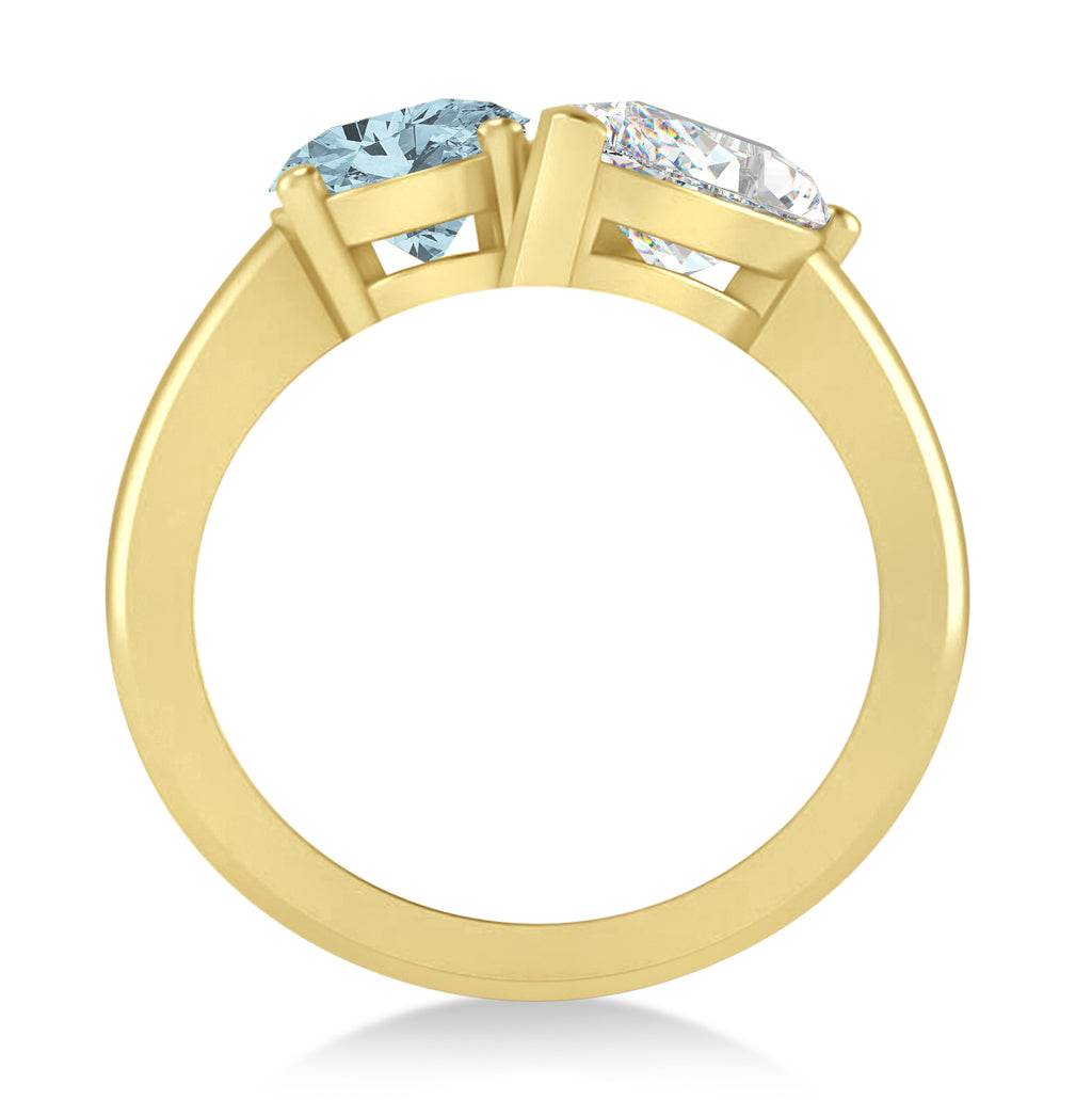 Oval/Pear Diamond & Aquamarine Toi et Moi Ring 14k Yellow Gold (4.50ct)