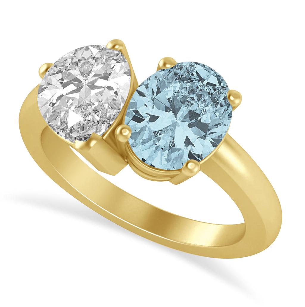 Oval/Pear Diamond & Aquamarine Toi et Moi Ring 18k Yellow Gold (4.50ct)