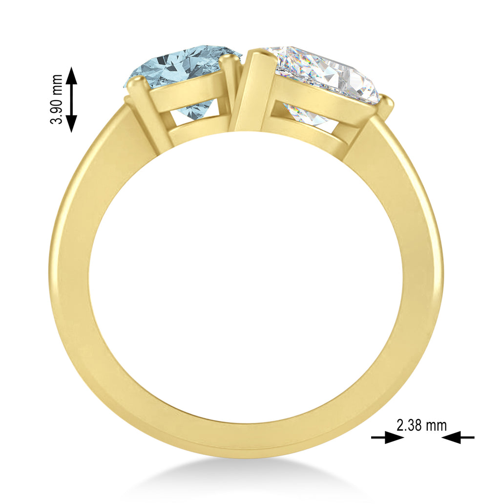 Oval/Pear Diamond & Aquamarine Toi et Moi Ring 18k Yellow Gold (4.50ct)