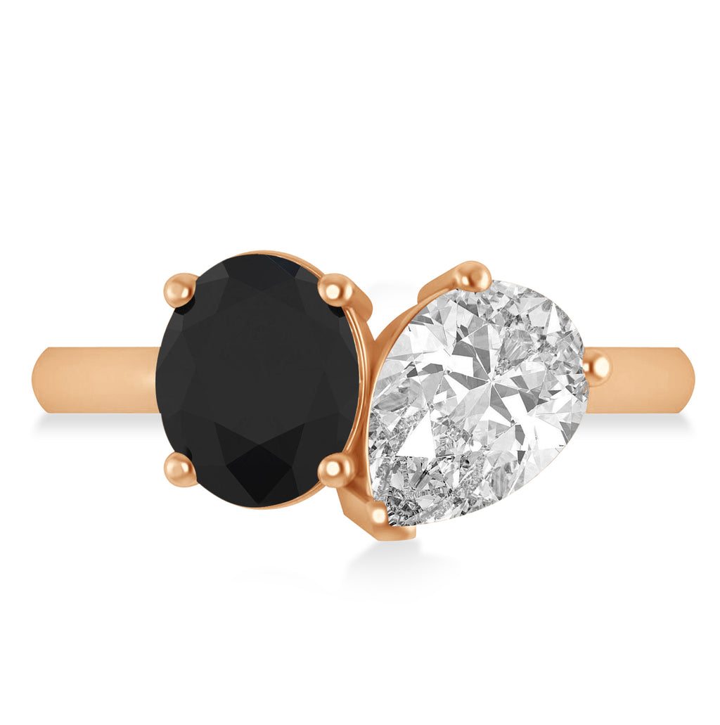 Oval/Pear Black & White Diamond Toi et Moi Ring 18k Rose Gold (4.50ct)