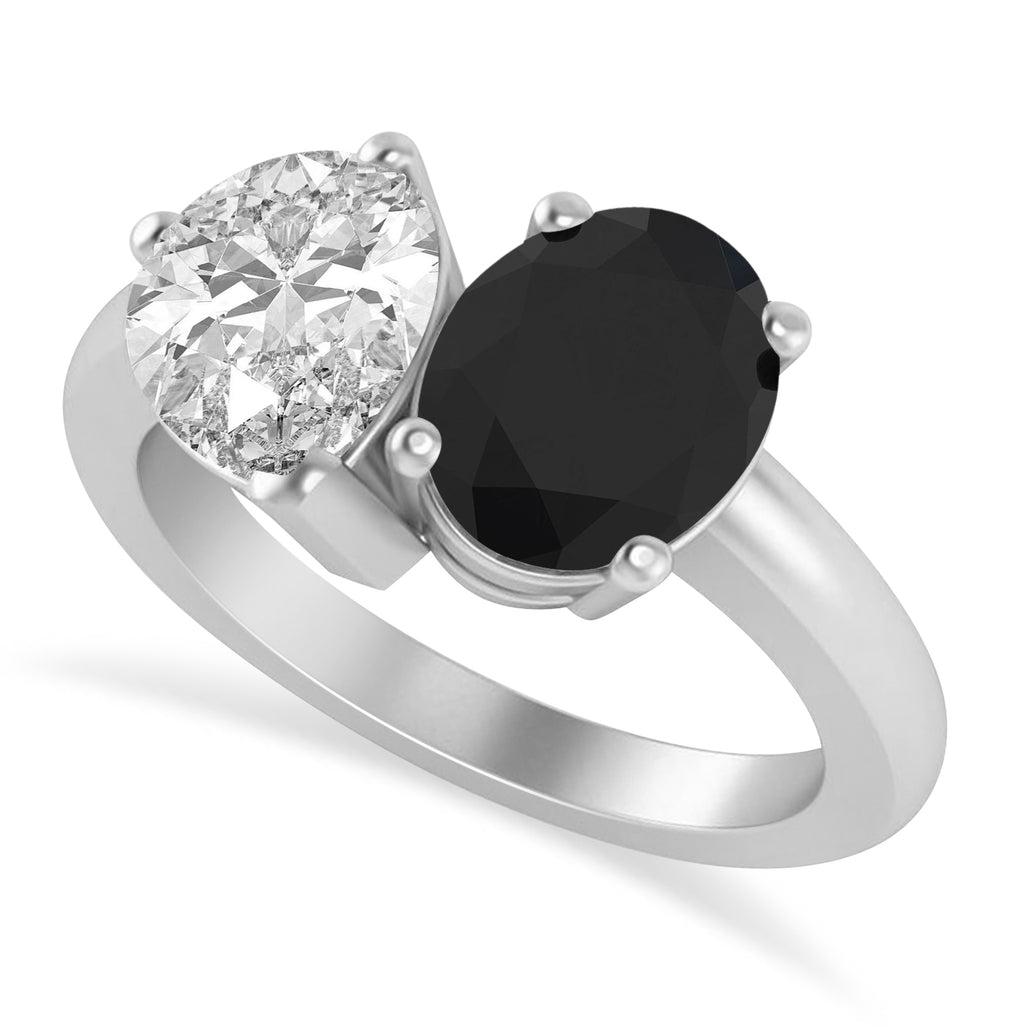 Oval/Pear Black & White Diamond Toi et Moi Ring 18k White Gold (4.50ct)