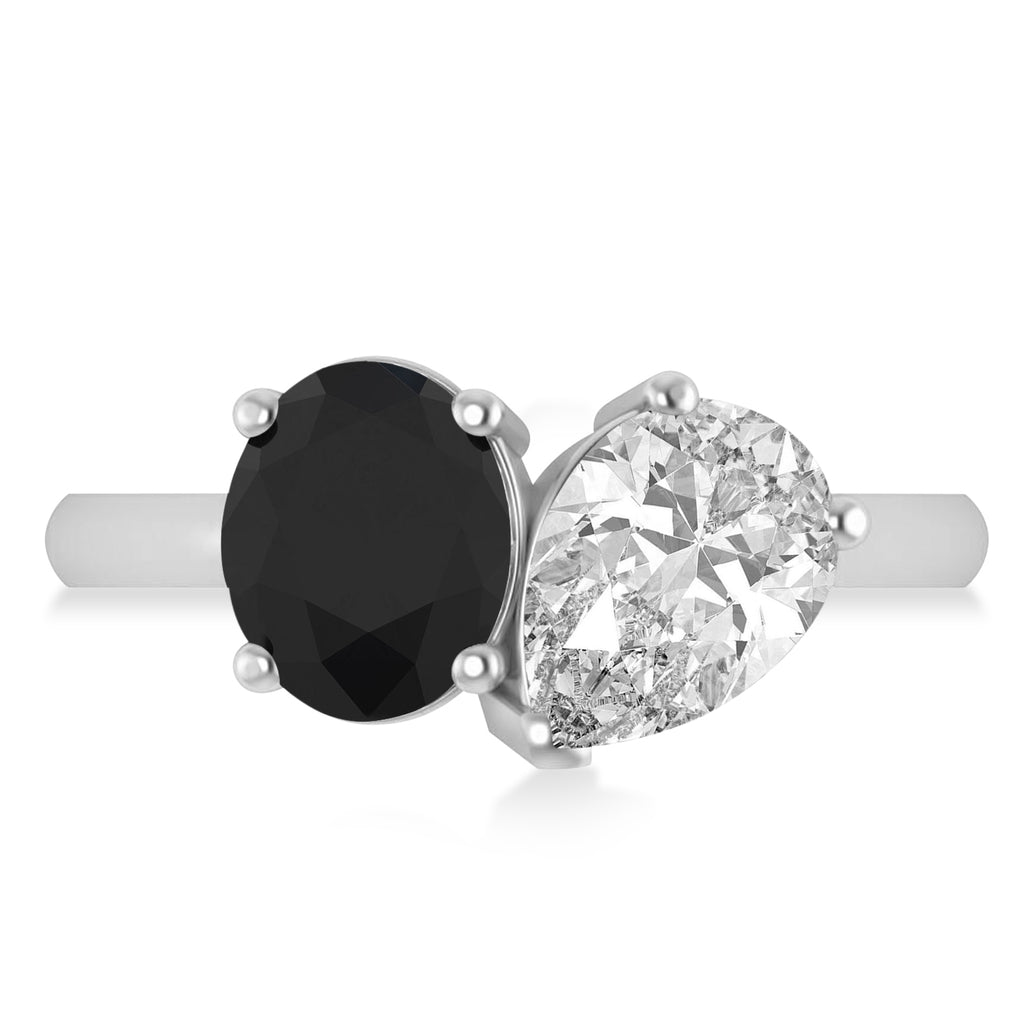 Oval/Pear Black & White Diamond Toi et Moi Ring 18k White Gold (4.50ct)
