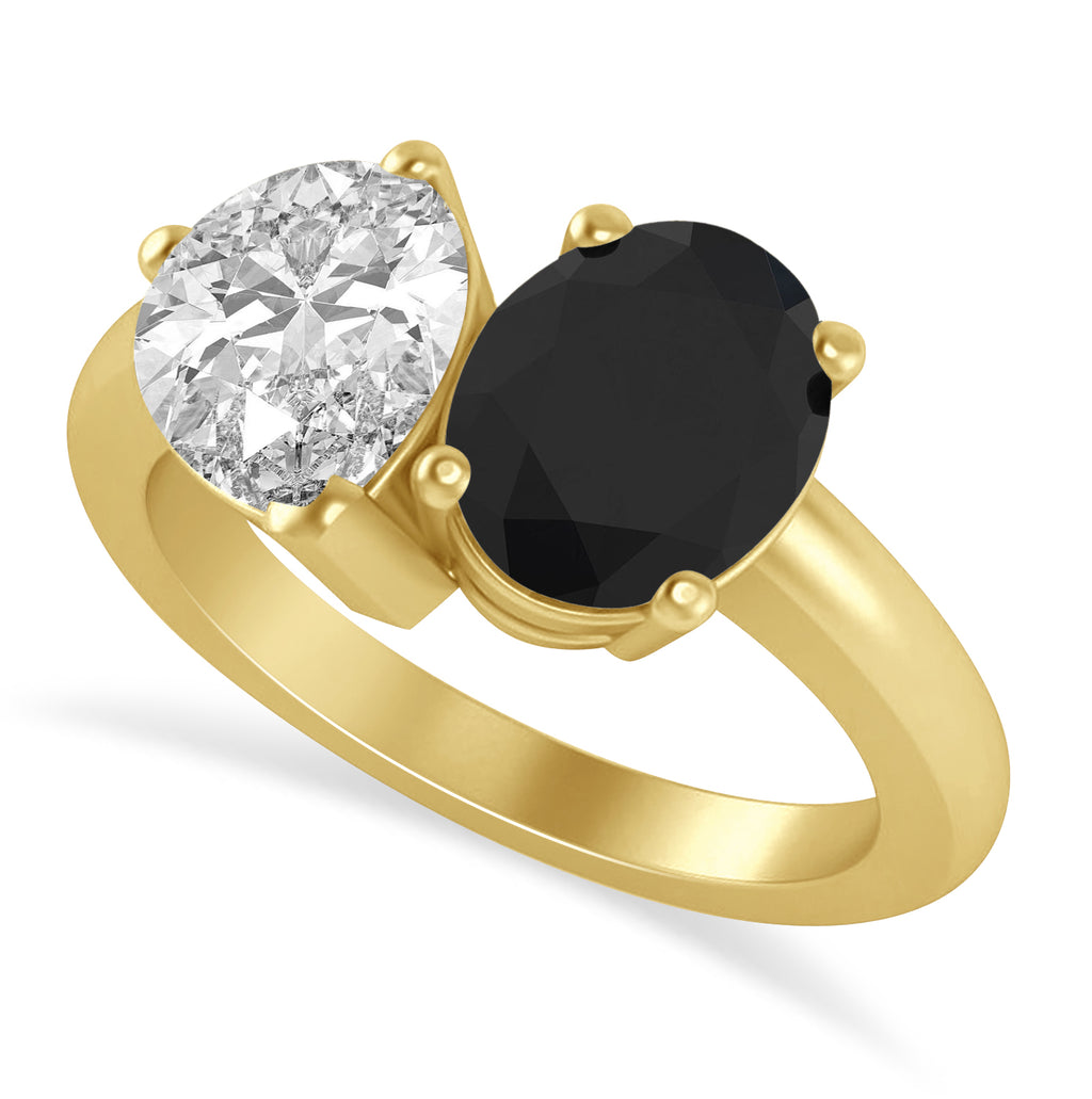 Oval/Pear Black & White Diamond Toi et Moi Ring 18k Yellow Gold (4.50ct)