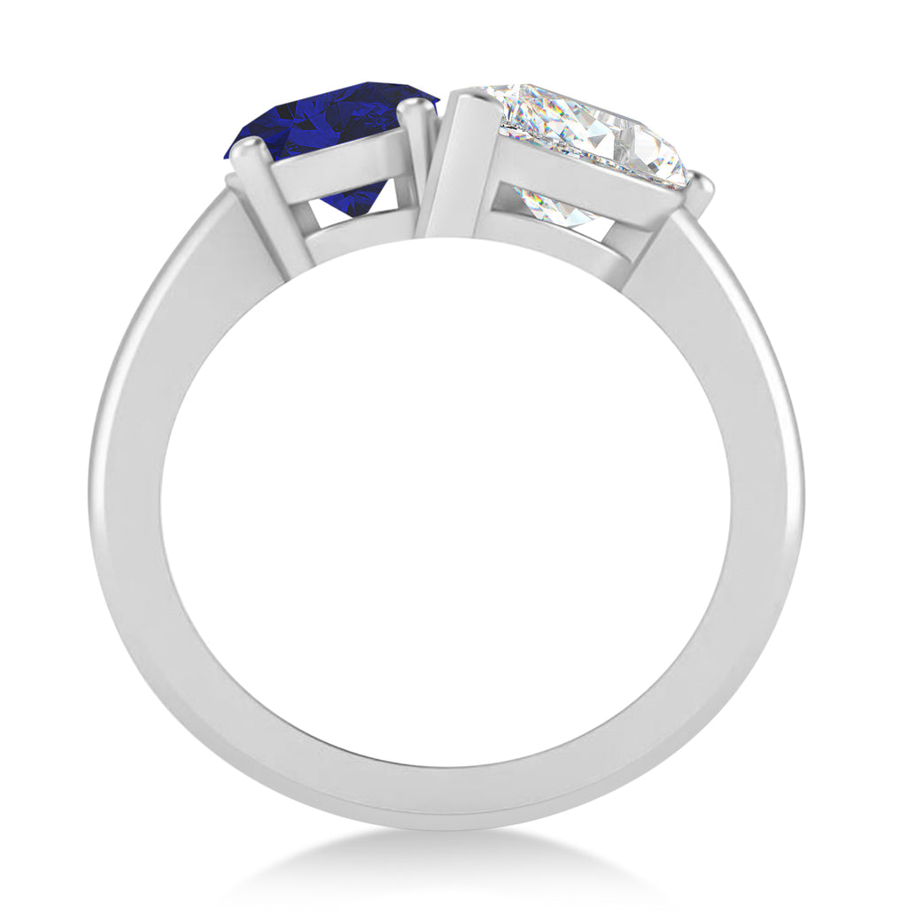 Oval/Pear Diamond & Blue Sapphire Toi et Moi Ring 14k White Gold (4.50ct)