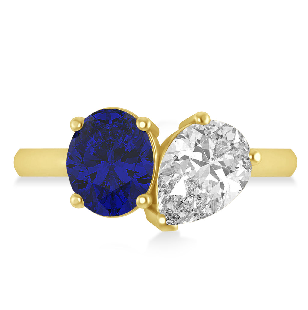 Oval/Pear Diamond & Blue Sapphire Toi et Moi Ring 14k Yellow Gold (4.50ct)