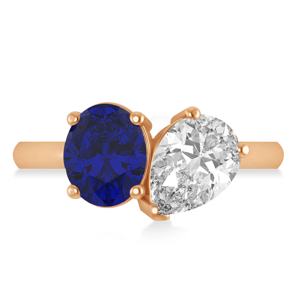 Oval/Pear Diamond & Blue Sapphire Toi et Moi Ring 18k Rose Gold (4.50ct)