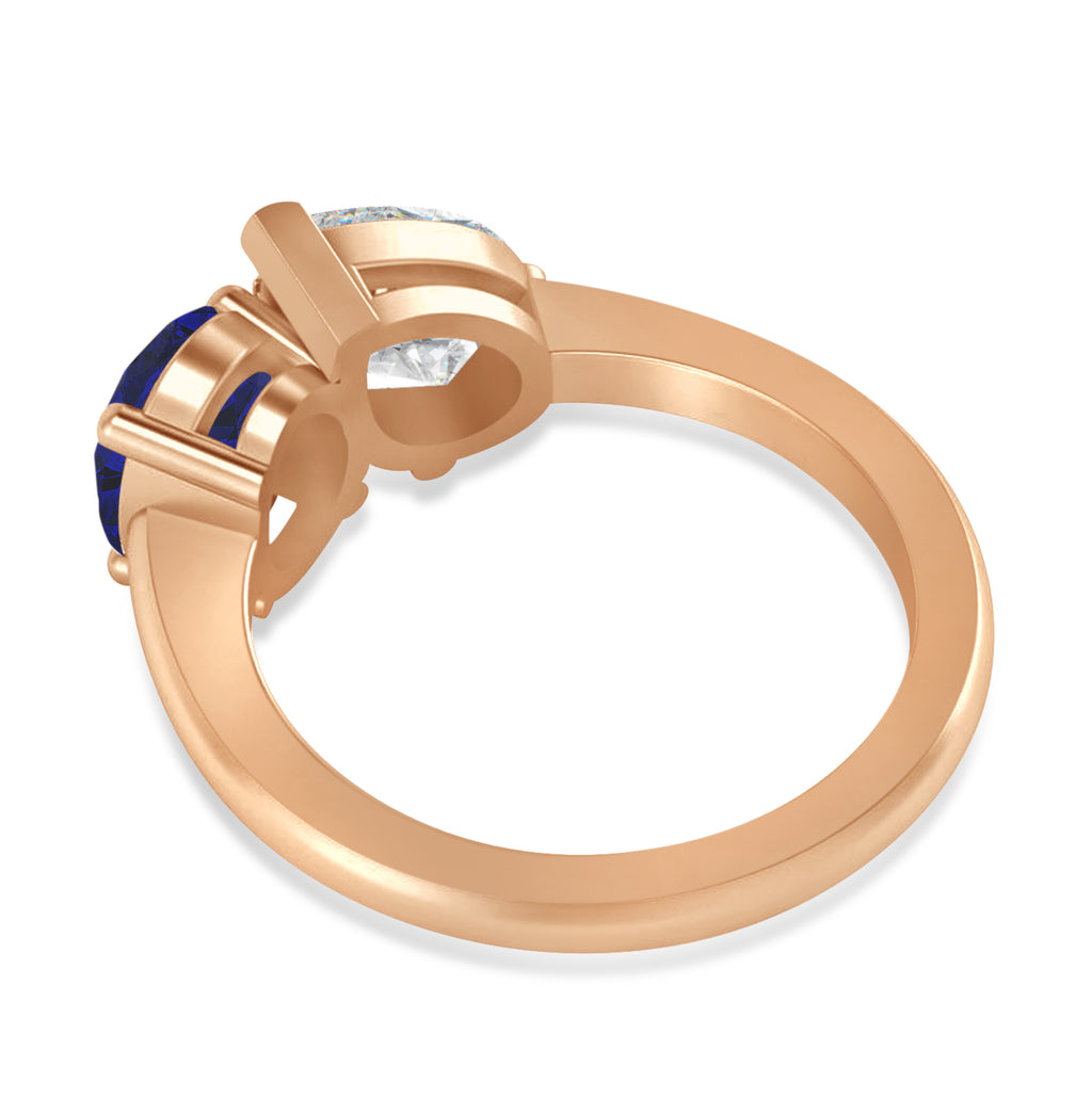 Oval/Pear Diamond & Blue Sapphire Toi et Moi Ring 18k Rose Gold (4.50ct)