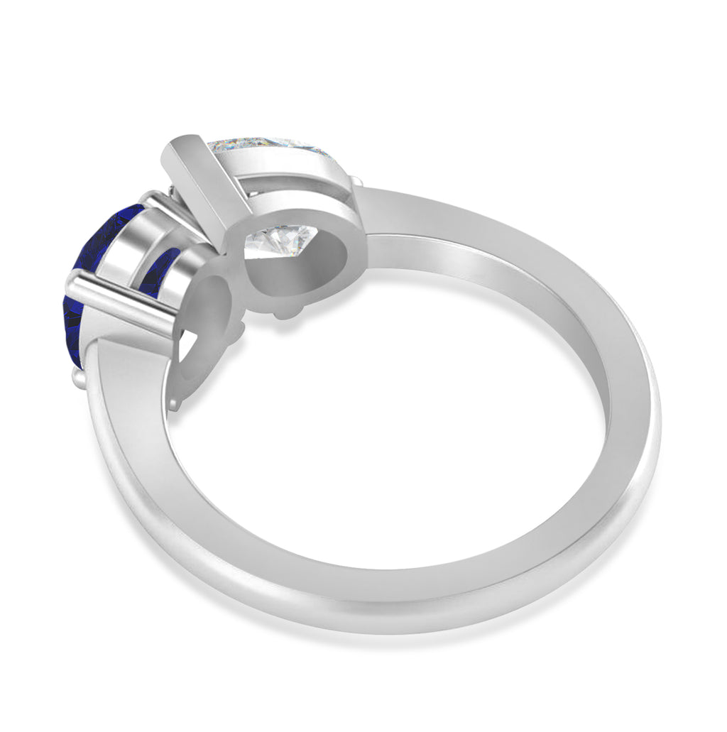 Oval/Pear Diamond & Blue Sapphire Toi et Moi Ring 18k White Gold (4.50ct)