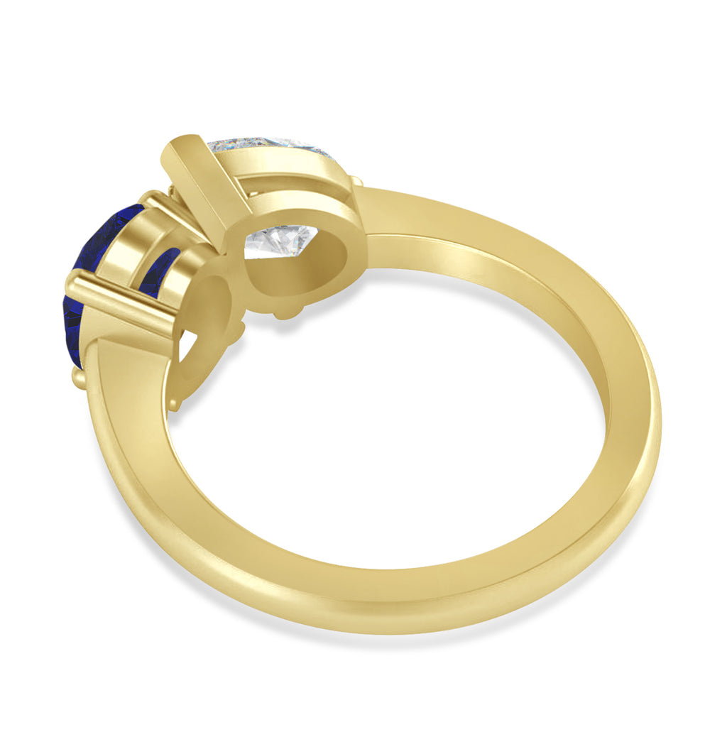 Oval/Pear Diamond & Blue Sapphire Toi et Moi Ring 18k Yellow Gold (4.50ct)