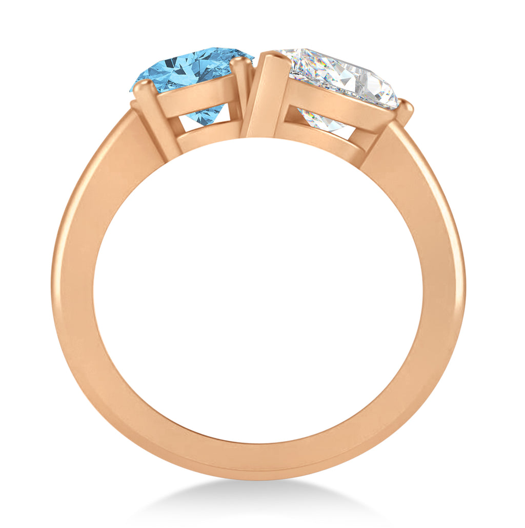 Oval/Pear Diamond & Blue Topaz Toi et Moi Ring 14k Rose Gold (4.50ct)