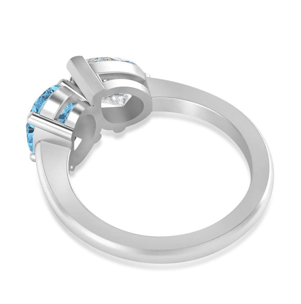 Oval/Pear Diamond & Blue Topaz Toi et Moi Ring 14k White Gold (4.50ct)