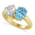 Oval/Pear Diamond & Blue Topaz Toi et Moi Ring 14k Yellow Gold (4.50ct)